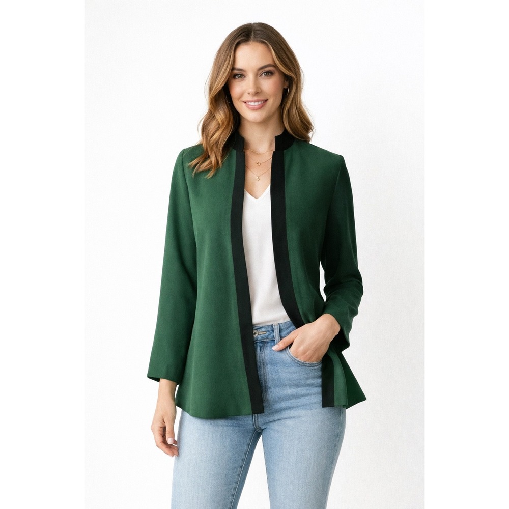 Emmelle Design Green‎ Open Front Old Money Mandarin Collar Jacket Preppy Size S